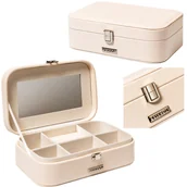 Pudełka i szkatułki - Szkatułka na biżuterię kremowa z lusterkiem PETERSON skóra ekologiczna elegancki prezent pierścionki kolczyki bransoletki - miniaturka - grafika 1