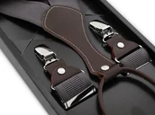 Dodatki do ubrań - Szare gładkie szelki do spodni z brązowymi skórkami SZ180 - miniaturka - grafika 1