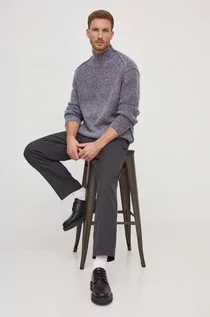 Swetry męskie - Calvin Klein sweter z domieszką wełny męski kolor szary z półgolfem - grafika 1