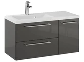 Szafki łazienkowe - Szafka Wisząca Z Umywalką RON 90 cm D Lewa - Titan Wysoki Połysk - Uchwyty Chromowane - miniaturka - grafika 1