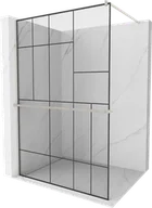 Ścianki i drzwi prysznicowe - Mexen Kioto+ ścianka prysznicowa z półką Walk-in 130 x 200 cm, czarny wzór, nikiel szczotkowany - 800-130-121-97-78 - miniaturka - grafika 1