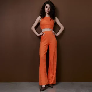 Spodnie damskie - Reserved Spodnie z wiskozą - Pomarańczowy - grafika 1