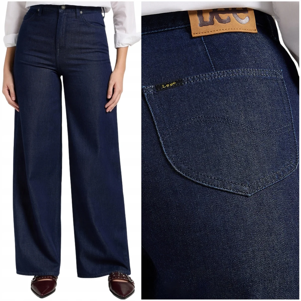 Lee Stella A Line wysokie szerokie damskie spodnie jeansowe palazzo W24 L31