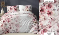 Pościel - Pościel satynowa 140x200 biała różowa kwiaty zapinana na suwak KARO Satin - miniaturka - grafika 1