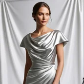 Pasmanteria - Tkanina ubraniowa satyna z lycrą - srebrny 106 - miniaturka - grafika 1