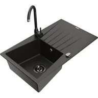 Zlewozmywaki z baterią - Mexen Cesar zlewozmywak granitowy 1-komorowy z ociekaczem i baterią kuchenną Telma, czarny/złoty - miniaturka - grafika 1