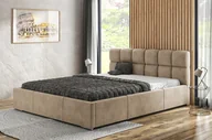 Łóżka - Łóżko tapicerowane AGMAT MALTA z wezgłowiem, 160 x 200 cm, łóżko podwójne z podstawą łóżka i metalową ramą z listew, tkanina welurowa: jasnobrązowa - miniaturka - grafika 1