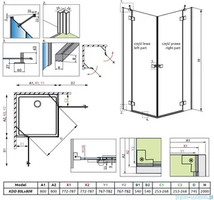 Radaway Essenza Black Kdd kabina 80x80cm szkło przejrzyste 1385061-54-01L/1385061-54-01R - Kabiny prysznicowe - miniaturka - grafika 2