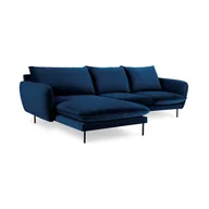 Narożniki - Niebieska narożna aksamitna sofa lewostronna Cosmopolitan Design Vienna - miniaturka - grafika 1