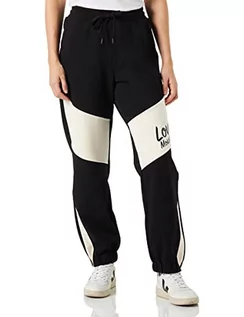 Spodnie damskie - Love Moschino Regularne Fit Jogger z kontrastem Color Inserts And Italic Logo Print Spodnie Damskie Casual, Czarny beżowy, 42 - grafika 1