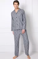 Piżamy męskie - Aruelle bawełniana piżama męska zapinana na guzki z długim rękawem i długimi spodniami Elis Long, Kolor szary-wzór, Rozmiar S, Aruelle - Intymna - miniaturka - grafika 1