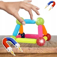 Klocki - DUŻE KLOCKI MAGNETYCZNE KONSTRUKCYJNE EDUKACYJNE PATYCZKI DIY + AUTKA 80 el - miniaturka - grafika 1