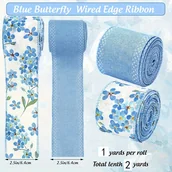 Inne - TEMU 1 zestaw 2 rolek niebieskiej wstążki z motywem kwiatowym i motylem, z drutem na krawędzi, poliestrowa wstążka dekoracyjna do pakowania bukietów - miniaturka - grafika 1