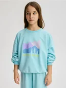 Bluzki dla dziewczynek - Reserved - Bawełniana bluza z nadrukiem - jasnoturkusowy - miniaturka - grafika 1