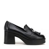 Półbuty męskie - Damskie czółenka skórzane na słupku czarne - miniaturka - grafika 1