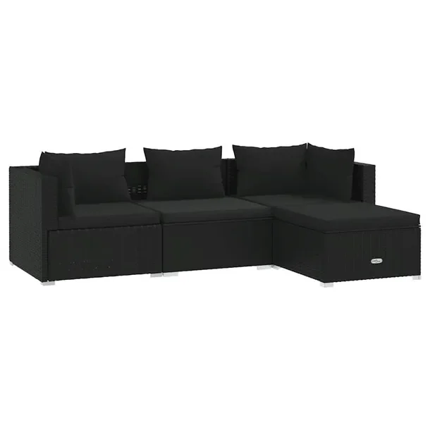 Zestaw Wypoczynkowy Ogrodowy z Rattanu PE, Czarny, Sofa 70x70x60.5 cm, Podn