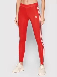 Adidas Legginsy 3 Stripes HD2348 Czerwony Slim Fit - Spodnie sportowe damskie - miniaturka - grafika 1