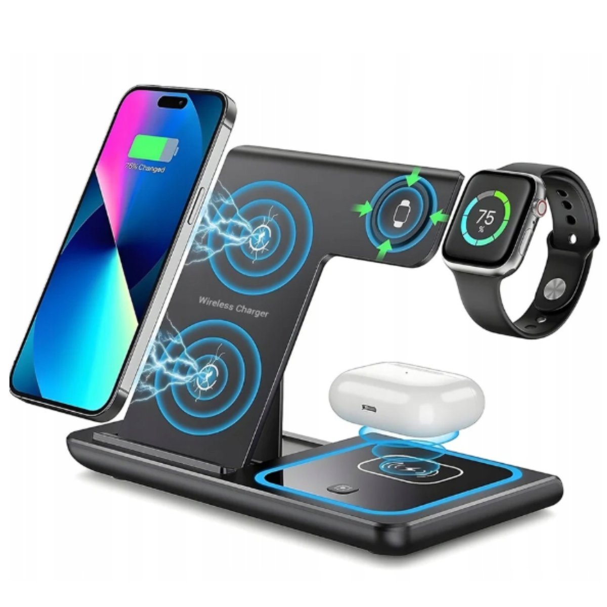 Ładowarka Indukcyjna Bezprzewodowa Stacja Ładująca 15W 3W1 Do Iphone Apple