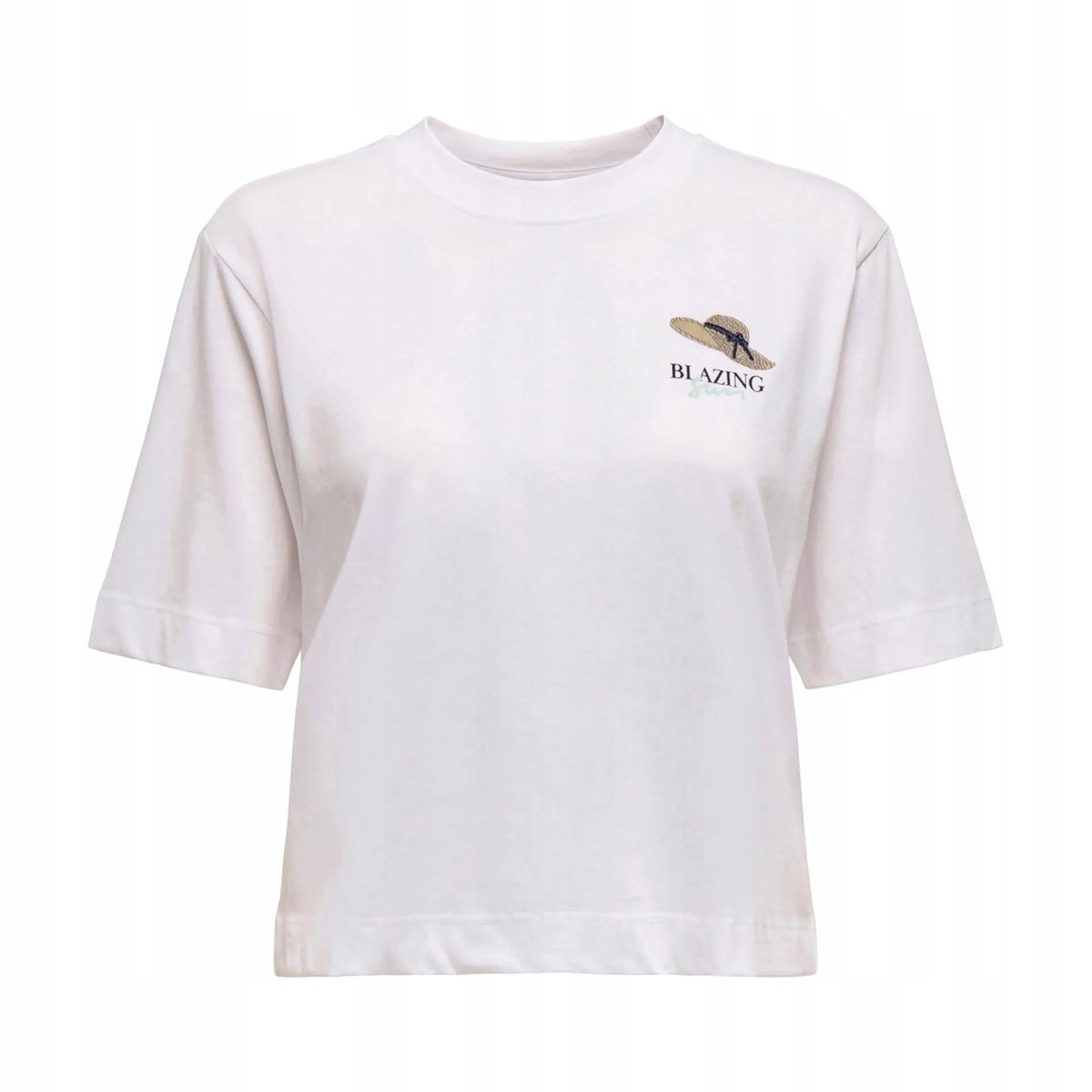 ONLY BIAŁA BLUZKA Z KRÓTKIM RĘKAWEM I HAFTEM KAPELUSZA M 6BA