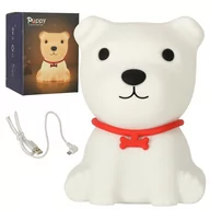 Lampy stojące - Lampka nocna dla dzieci silikonowa 8 LED USB biała piesek - miniaturka - grafika 1