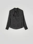 Bluzki damskie - Reserved - Wzorzysta bluzka z wiązaniem - czarny - miniaturka - grafika 1