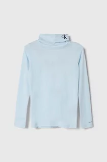 Bluzki dla dziewczynek - Calvin Klein Jeans longsleeve dziecięcy kolor niebieski z golfem - grafika 1