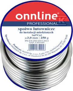 Spoiwo lutownicze/lut miękki Sn97Cu3 3,0mm 250g - Kleje i inne preparaty budowlane - miniaturka - grafika 1