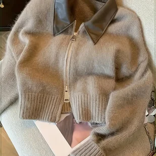 TEMU 2025 Jesień- Elegancka Damska Bluza z Podwójnym Zamkiem, Wyrafinowany Design, Uniwersalna na Każdą Porę Roku, Miękki Sweter w Jednolitym Kolorze - Bluzy damskie - miniaturka - grafika 1