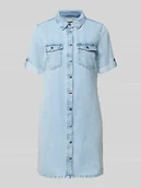 Sukienki - Taliowana sukienka jeansowa z czystej bawełny - miniaturka - grafika 1