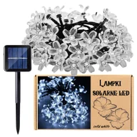 Lampy ogrodowe - Girlanda Solarna Zimny Biały Kwiatki Na Taras Balkon Lampki Ogrodowe 50Led - miniaturka - grafika 1