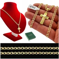 Biżuteria dla dzieci - ZŁOTY ZESTAW KOMUNIJNY ŁAŃCUSZEK I KRZYŻYK Z JEZUSEM, PAMIĄTKA, PREZENT 925 - miniaturka - grafika 1