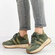 Botki damskie - Zielone skórzane sneakersy damskie na platformie T.Sokolski Z24-276 - miniaturka - grafika 1