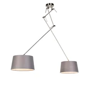 Lampy sufitowe - QAZQA Lampa wisząca regulowana stal klosz lniany ciemnoszary 35cm - Blitz II - miniaturka - grafika 1