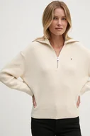 Swetry damskie - Tommy Hilfiger sweter bawełniany kolor beżowy z golfem WW0WW42141 - miniaturka - grafika 1