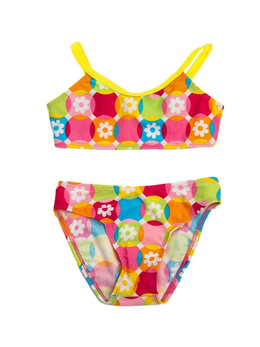 Dziewczęcy kostium kąpielowy kwiaty w kołach żółty Mariss r.104/110