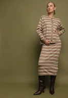 Dresy damskie - Beżowy Komplet z Wiskozą Bluzka z Guzikami i Spódnica w Paski Asirrise - miniaturka - grafika 1