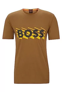 BOSS Męski T-shirt TeeBOSSRete z bawełnianego dżerseju z logo, jasny beż, XL - Koszulki męskie - miniaturka - grafika 1