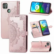 Portfele - Dla Motorola G9 Power Mandala Flower Wytłaczane poziome skórzane etui z klapką i trzema gniazdami kart oraz portfelem i smyczą (czarną) - miniaturka - grafika 1