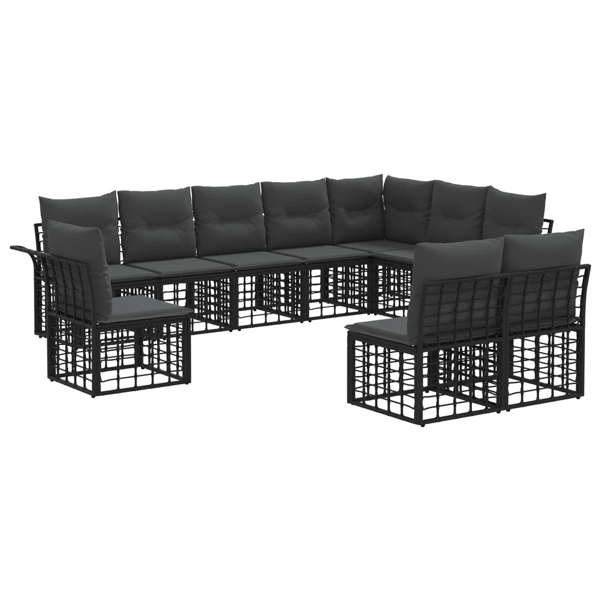 vidaXL Zestaw sof na zewnątrz 10 pcs Czarny i Ciemnoszary Poliester