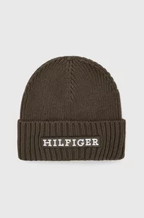 Tommy Hilfiger czapka z domieszką wełny kolor zielony z grubej dzianiny - Czapki męskie - miniaturka - grafika 1