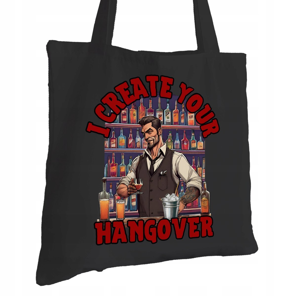 Torba Bawełniana dla Barmana Czarna Na Prezent ekologiczna Trwały Nadruk