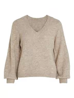 Swetry damskie - Vila VIJAMINA REV V-Neck L/S Knit TOP-NOOS sweter z dzianiny, naturalny melanż, L, Naturalny melanż, L - miniaturka - grafika 1