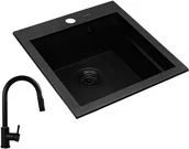 Zlewozmywaki z baterią - Zestaw granitowy Pyramis Zlewozmywak Siros 47x51,5 1B Black Edition + Bateria Idea - miniaturka - grafika 1