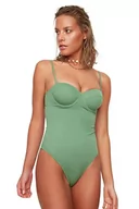 Stroje kąpielowe - Trendyol Damski strój kąpielowy z gładkiej dzianiny, ZIELONY, 40 - miniaturka - grafika 1