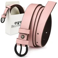 Paski - Beltimore skórzany damski pasek czarny 2,5 cm jasny róż A62 różowy r.80-95 cm - miniaturka - grafika 1