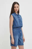 Kombinezony - Pepe Jeans kombinezon bawełniany JESS kolor niebieski bawełniany z kołnierzykiemm PL230488 - miniaturka - grafika 1