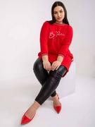 Bluzki damskie - Tunika plus size czerwony dekolt okrągły rękaw 3/4 print (nadruk) dżety kieszenie - miniaturka - grafika 1