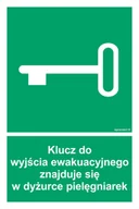 Systemy ekspozycyjne i znaki informacyjne - AC066 KLUCZ DO WYJŚCIA EWAKUACYJNEGO ZNAJDUJE SIĘ W DYŻURCE PIELĘGNIAREK, PS - PŁYTA PCV 1MM FOTOLUMINESCENCYJNA; (150X225MM) - miniaturka - grafika 1