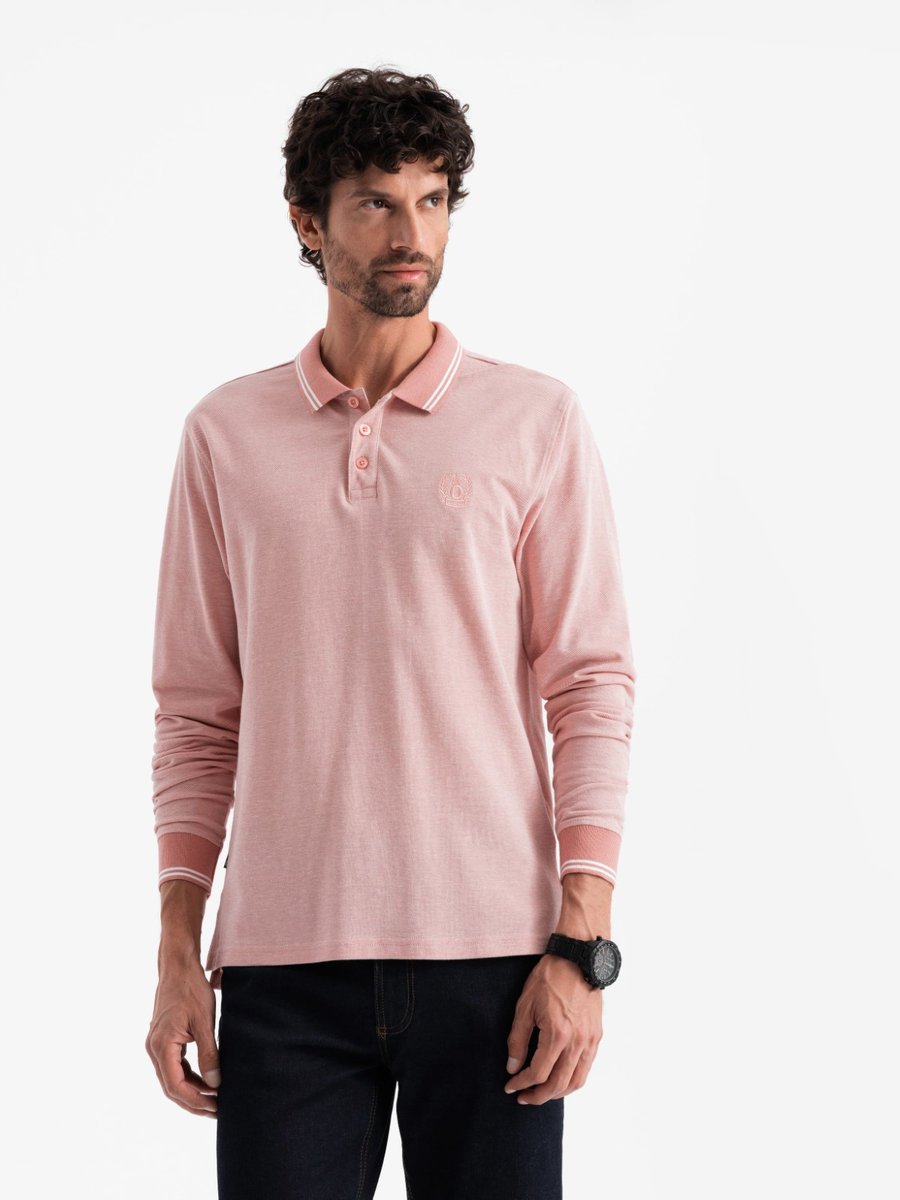 Męski melanżowy longsleeve polo z haftem różowy melanż V2 OM-POLS-0129 XXL