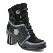 Botki damskie - Czarne Botki Maciejka Wygodne Skórzane Buty Na Obcasie - miniaturka - grafika 1